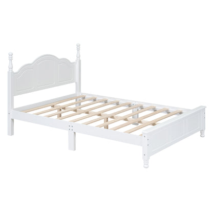 Full Size Wood Platform Bed Frame,Retro Style Platform Bed with Wooden Slat Support,White