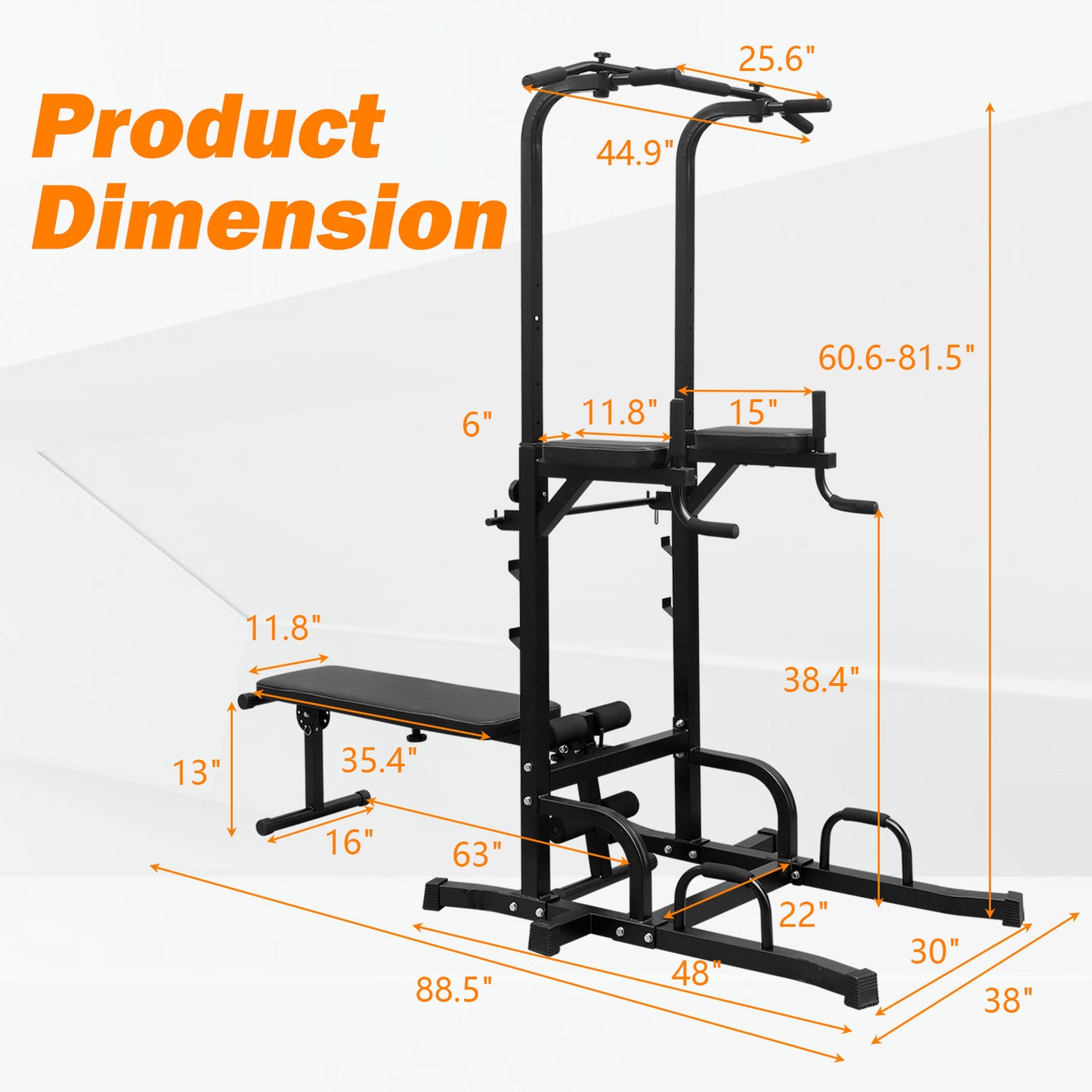 Power Tower Dip Station with Bench Pull Up Bar Stand Adjustable Height Heavy Duty Multi-Function Fitness Training Equipment for Home Office Gym-Does not support self pick up