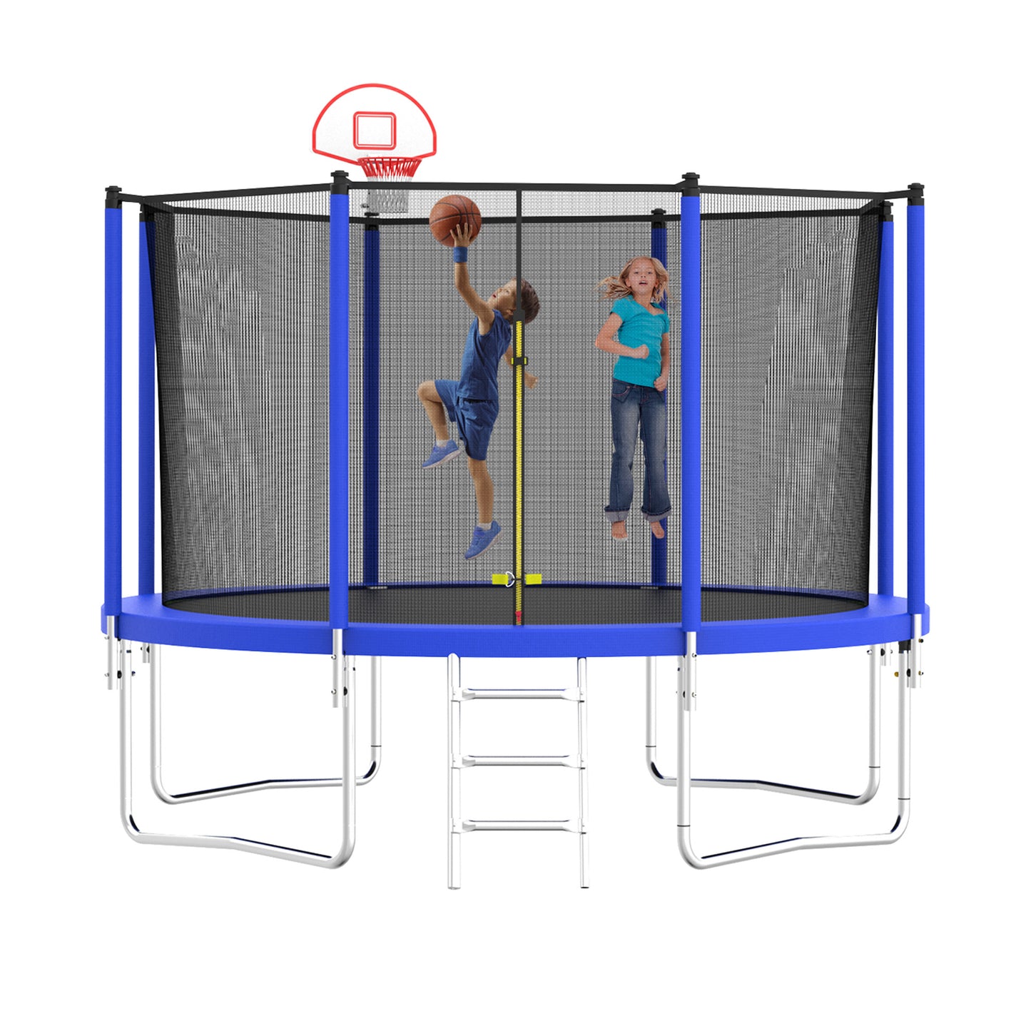 12FT Trampoline for Kids & Adults with Basketball Hoop and Ball ,Recreational Trampolines with Safety Enclosure for Back Yard Outdoor