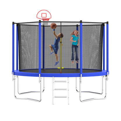 12FT Trampoline for Kids & Adults with Basketball Hoop and Ball ,Recreational Trampolines with Safety Enclosure for Back Yard Outdoor