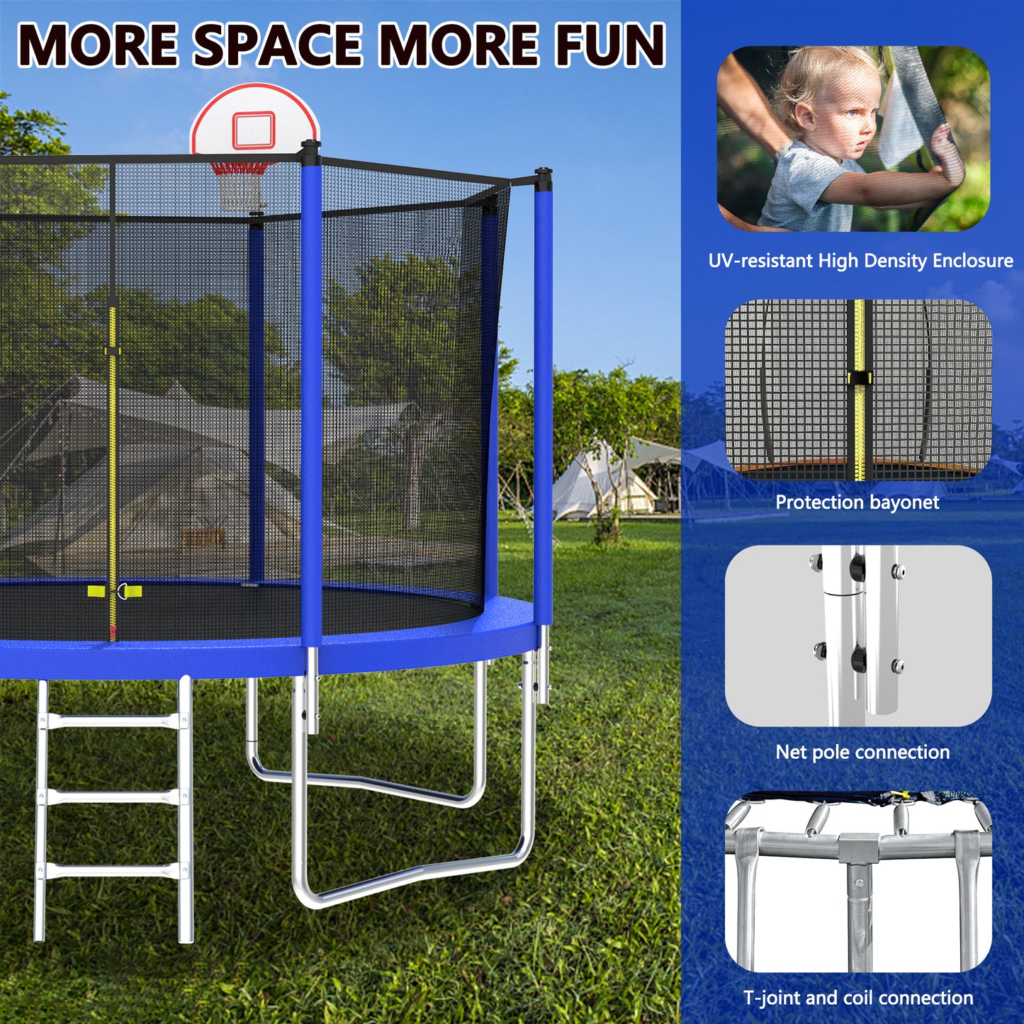 12FT Trampoline for Kids & Adults with Basketball Hoop and Ball ,Recreational Trampolines with Safety Enclosure for Back Yard Outdoor