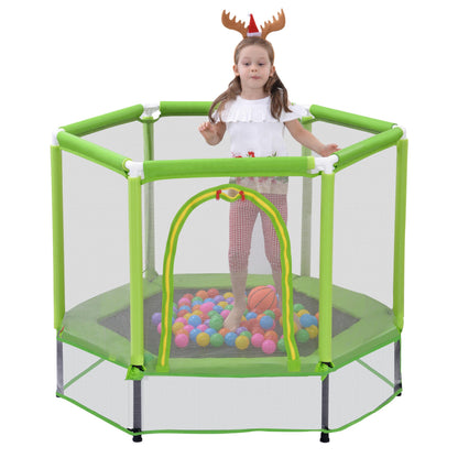 55'' Toddlers Trampoline with Safety Enclosure Net and Balls, Indoor Outdoor Mini Trampoline for Kids