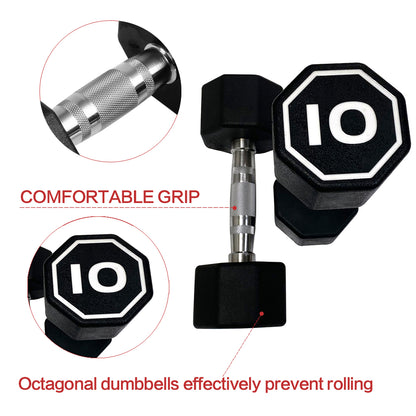 Premium Octagonal Dumbbell, Large Numbers Hard Chrome Plated Handle Dumbbells to Assist with Push-Ups, 10 lbs set of 2  【Support for self-pickup face sheet, daily face sheet submission deadline 16:00】
