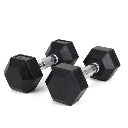 15LB (2piece)HDRS  Rubber Coated Solid Cast Iron Dumbbell with Contoured Chrome Handle, Hexagon Head【Support for self-pickup face sheet, daily face sheet submission deadline 16:00】