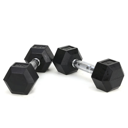 15LB (2piece)HDRS  Rubber Coated Solid Cast Iron Dumbbell with Contoured Chrome Handle, Hexagon Head【Support for self-pickup face sheet, daily face sheet submission deadline 16:00】
