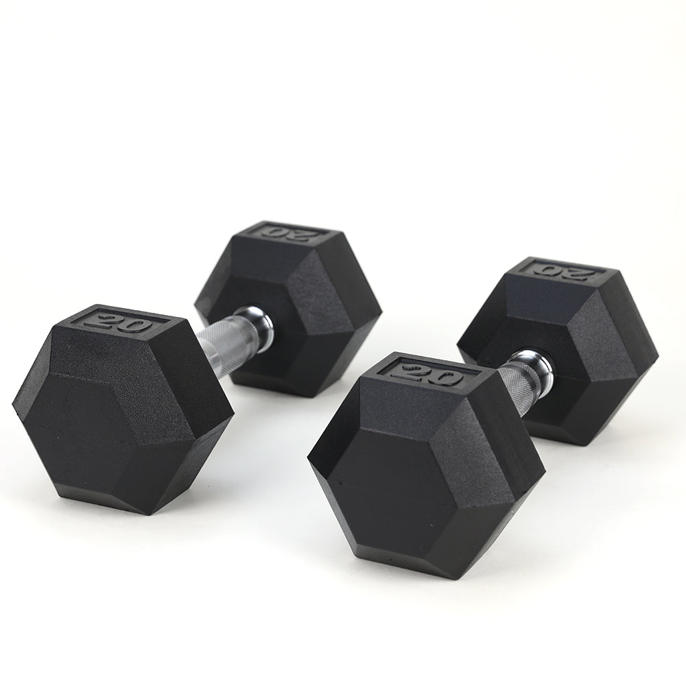 20LB (2piece)HDRS  Rubber Coated Solid Cast Iron Dumbbell with Contoured Chrome Handle, Hexagon Head【Support for self-pickup face sheet, daily face sheet submission deadline 16:00】