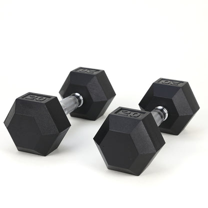 20LB (2piece)HDRS  Rubber Coated Solid Cast Iron Dumbbell with Contoured Chrome Handle, Hexagon Head【Support for self-pickup face sheet, daily face sheet submission deadline 16:00】