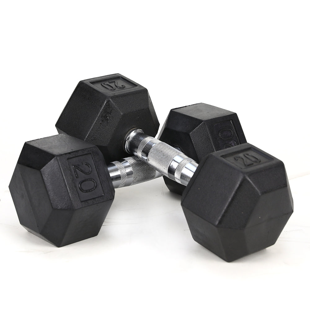 20LB (2piece)HDRS  Rubber Coated Solid Cast Iron Dumbbell with Contoured Chrome Handle, Hexagon Head【Support for self-pickup face sheet, daily face sheet submission deadline 16:00】
