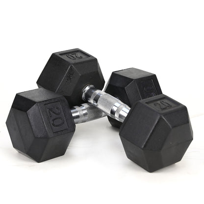 20LB (2piece)HDRS  Rubber Coated Solid Cast Iron Dumbbell with Contoured Chrome Handle, Hexagon Head【Support for self-pickup face sheet, daily face sheet submission deadline 16:00】