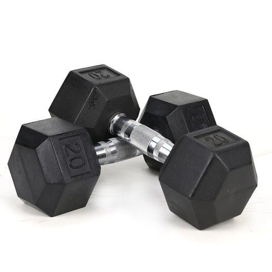 20LB (2piece)HDRS  Rubber Coated Solid Cast Iron Dumbbell with Contoured Chrome Handle, Hexagon Head【Support for self-pickup face sheet, daily face sheet submission deadline 16:00】