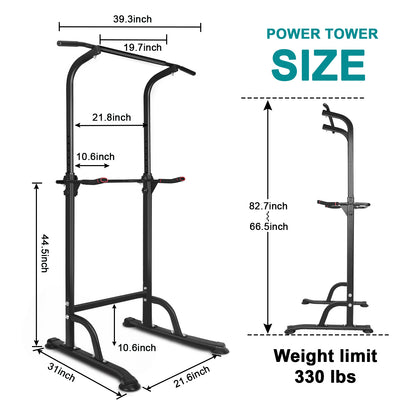 Power Tower Workout Dip Station Pull Up Bar, Height Adjustable Multi-Function Dip Stand for Home Gym Strength Training Fitness Equipment