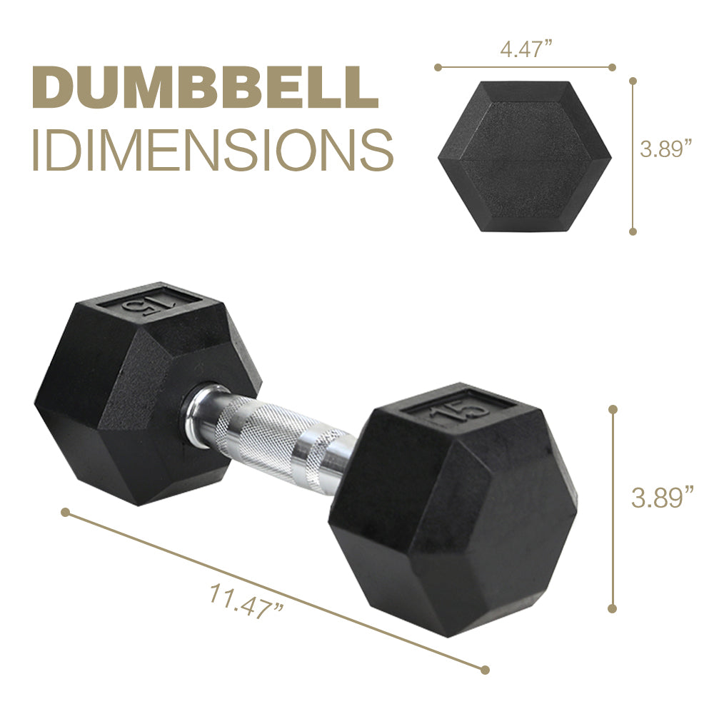 15LB (2piece)HDRS  Rubber Coated Solid Cast Iron Dumbbell with Contoured Chrome Handle, Hexagon Head【Support for self-pickup face sheet, daily face sheet submission deadline 16:00】