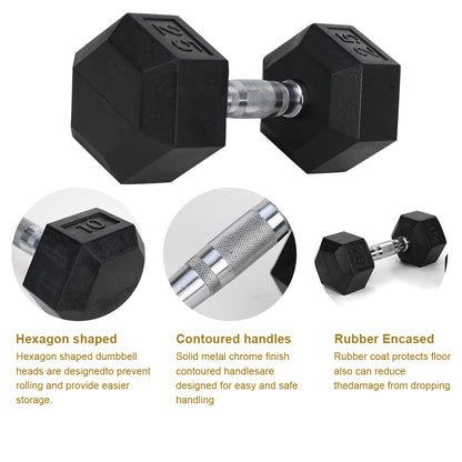 15LB (2piece)HDRS  Rubber Coated Solid Cast Iron Dumbbell with Contoured Chrome Handle, Hexagon Head【Support for self-pickup face sheet, daily face sheet submission deadline 16:00】