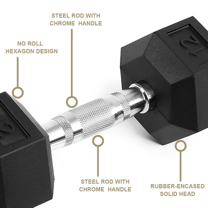 8LB 1-Pair(2pieces)HDRS  Rubber Coated Solid Cast Iron Dumbbell with Contoured Chrome Handle, Hexagon Head