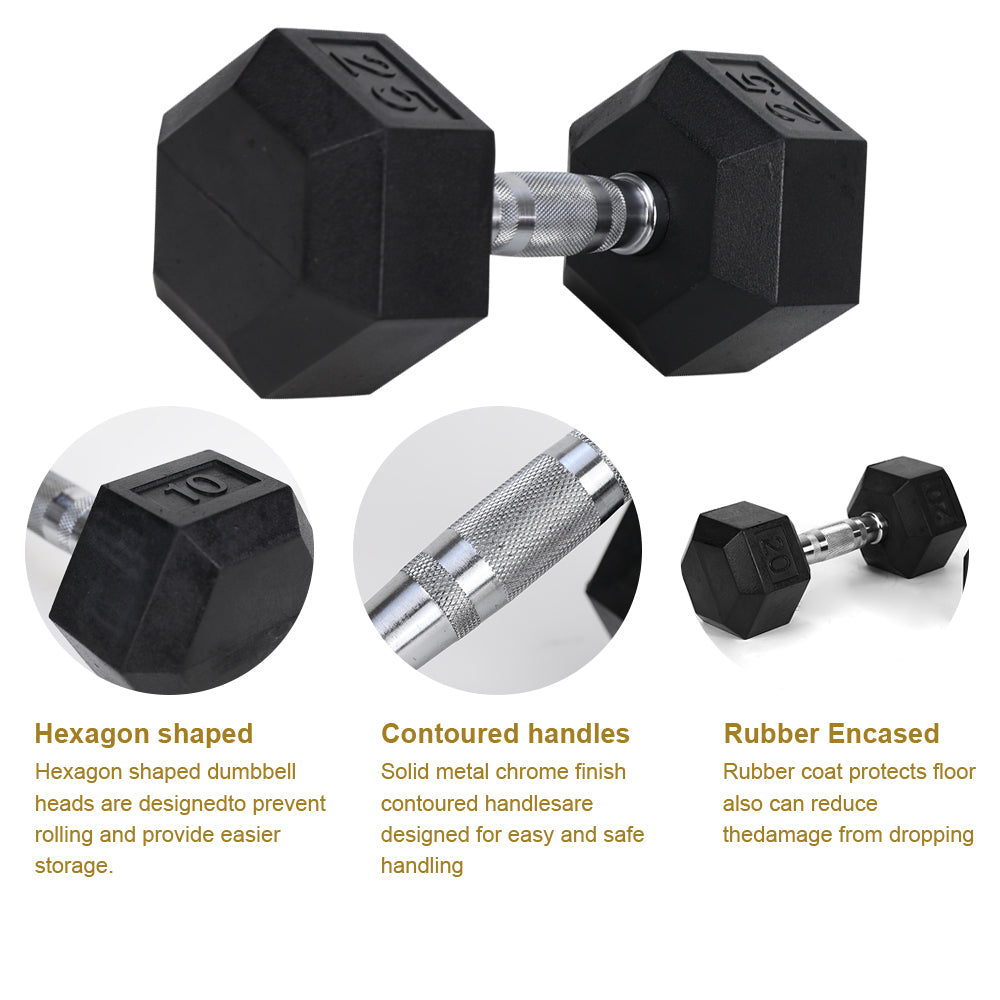 20LB (2piece)HDRS  Rubber Coated Solid Cast Iron Dumbbell with Contoured Chrome Handle, Hexagon Head【Support for self-pickup face sheet, daily face sheet submission deadline 16:00】