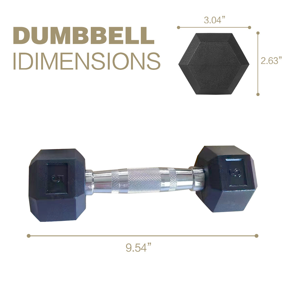 5LB 1-Pair(2pieces)HDRS  Rubber Coated Solid Cast Iron Dumbbell with Contoured Chrome Handle, Hexagon Head