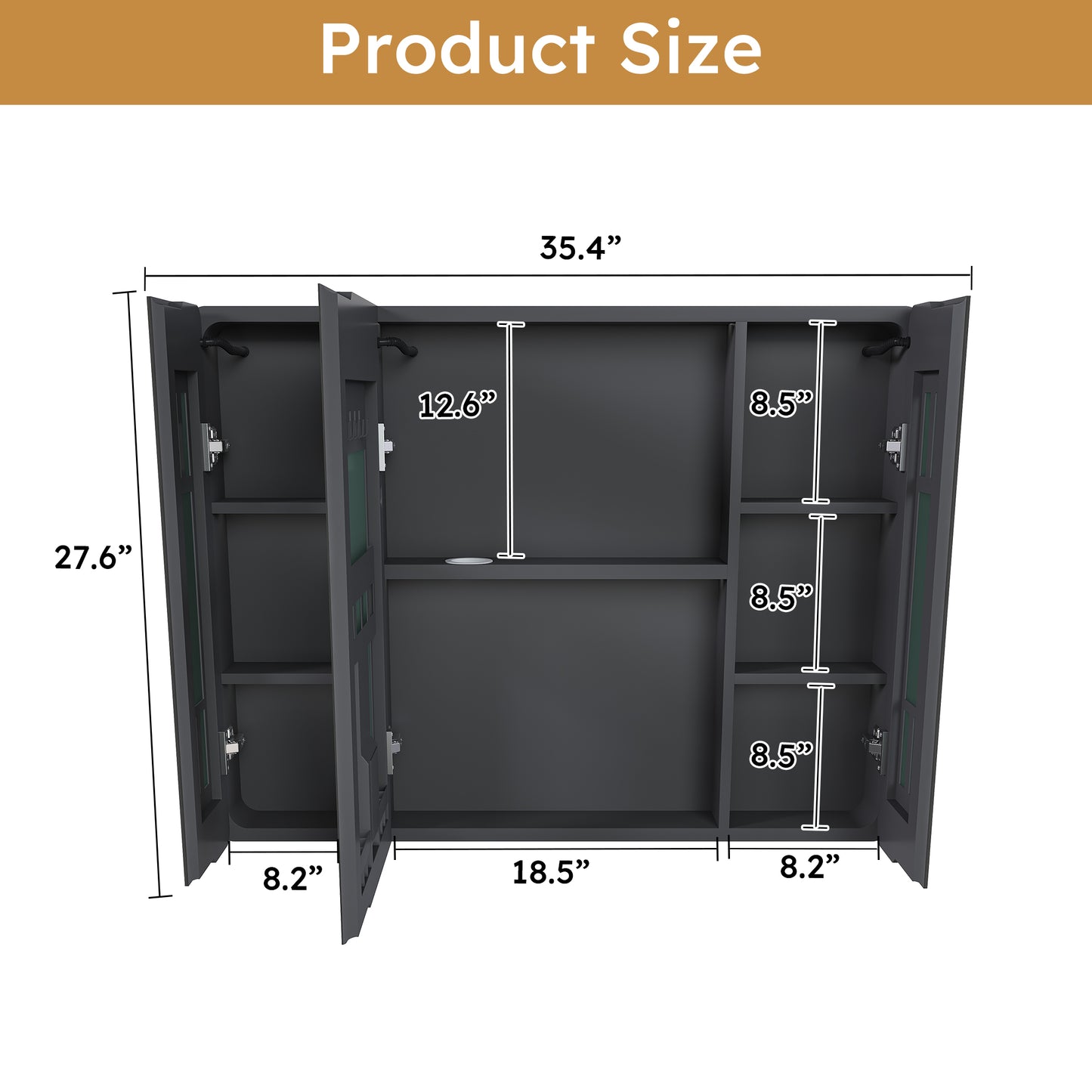 Aluminium Medicine Cabinet Mirror, 35 x 28 Inches Medicine Cabinet with 3 Colors LED Light and Defogging Function, Bathroom Mirror Cabinet with Cosmetic Storage Rack and Hair Dryer Holder, Grey