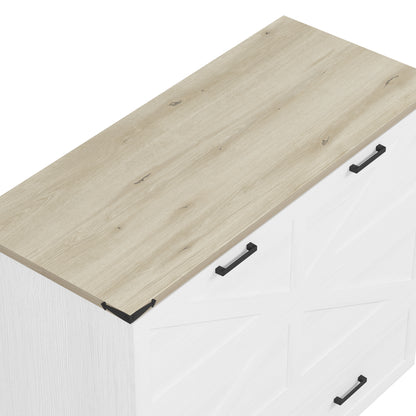 Full Size Farmhouse Murphy Cabinet Bed with Charging Station, Foldable Platform Bed with Large Storage Drawer for Guest-Room, Small Bedroom, White