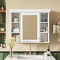 35'' x 28'' White Wall Mounted Bathroom Storage Cabinet with Mirror Door, Modern Bathroom Wall Cabinet with Mirror, Medicine Cabinet with 6 Open Shelves