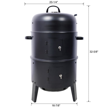 Charcoal Smoker Grill Wood Smoker Grills Outdoor Cooking 16 Inch Vertical Smoker Portable BBQ Grill for Camping, Black