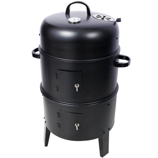 Charcoal Smoker Grill Wood Smoker Grills Outdoor Cooking 16 Inch Vertical Smoker Portable BBQ Grill for Camping, Black