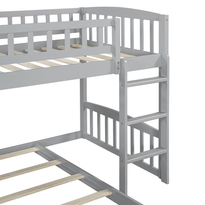 Twin Over Twin Bunk Bed with Slide and Ladder, Gray