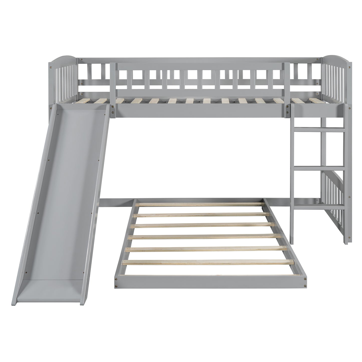 Twin Over Twin Bunk Bed with Slide and Ladder, Gray