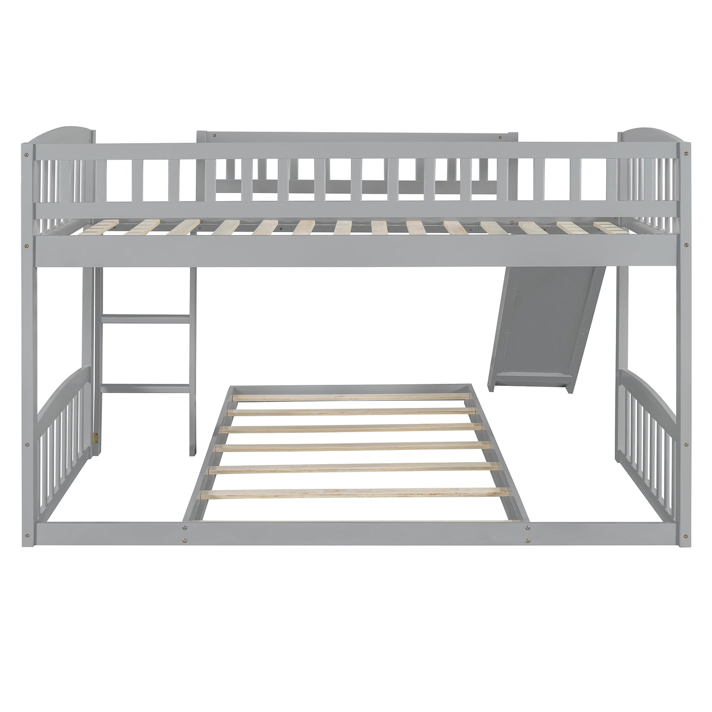 Twin Over Twin Bunk Bed with Slide and Ladder, Gray