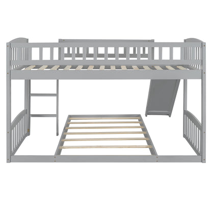 Twin Over Twin Bunk Bed with Slide and Ladder, Gray