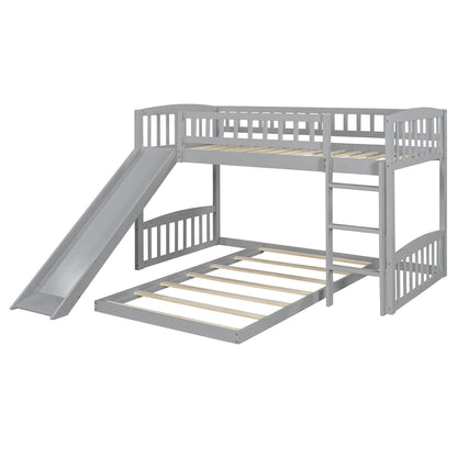Twin Over Twin Bunk Bed with Slide and Ladder, Gray