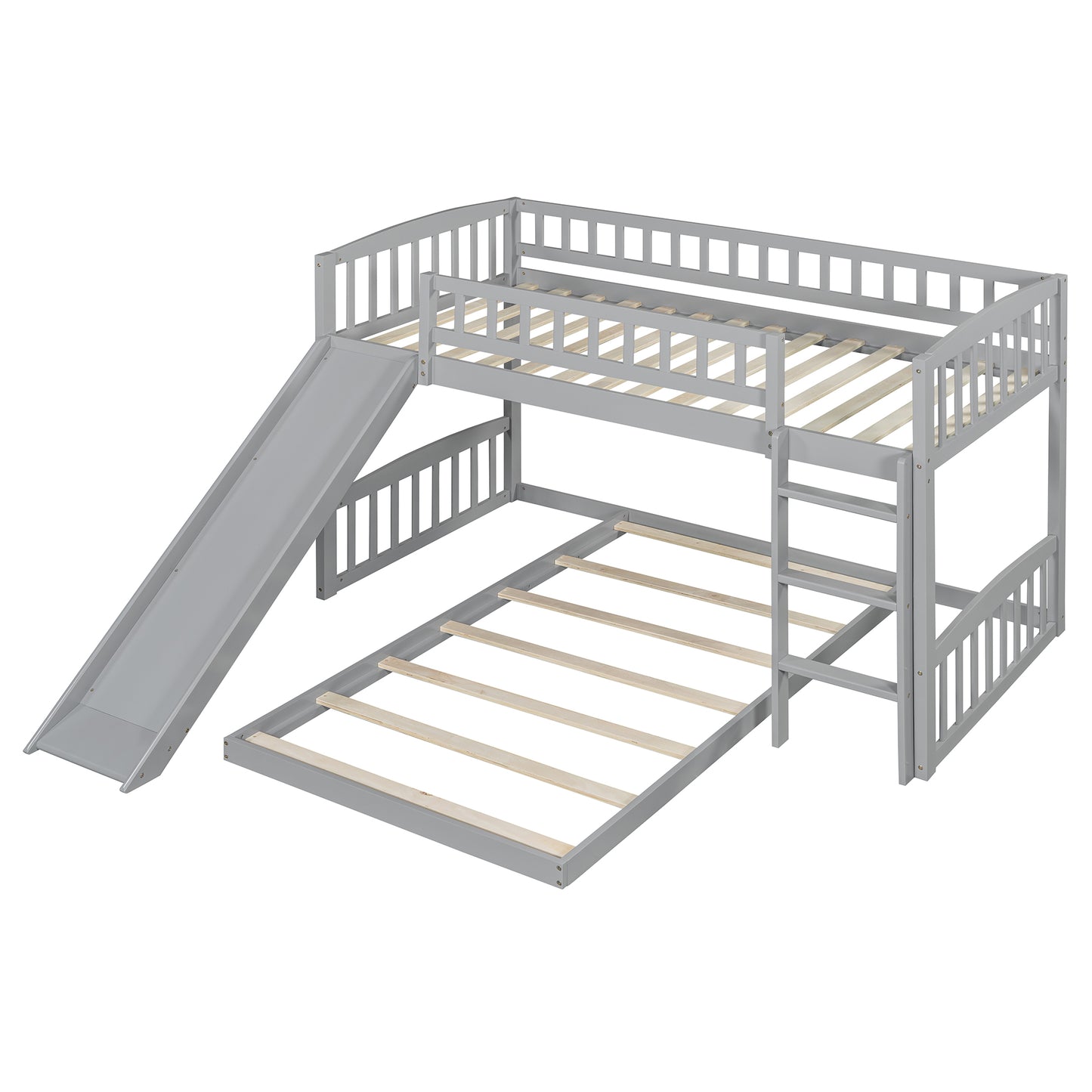 Twin Over Twin Bunk Bed with Slide and Ladder, Gray