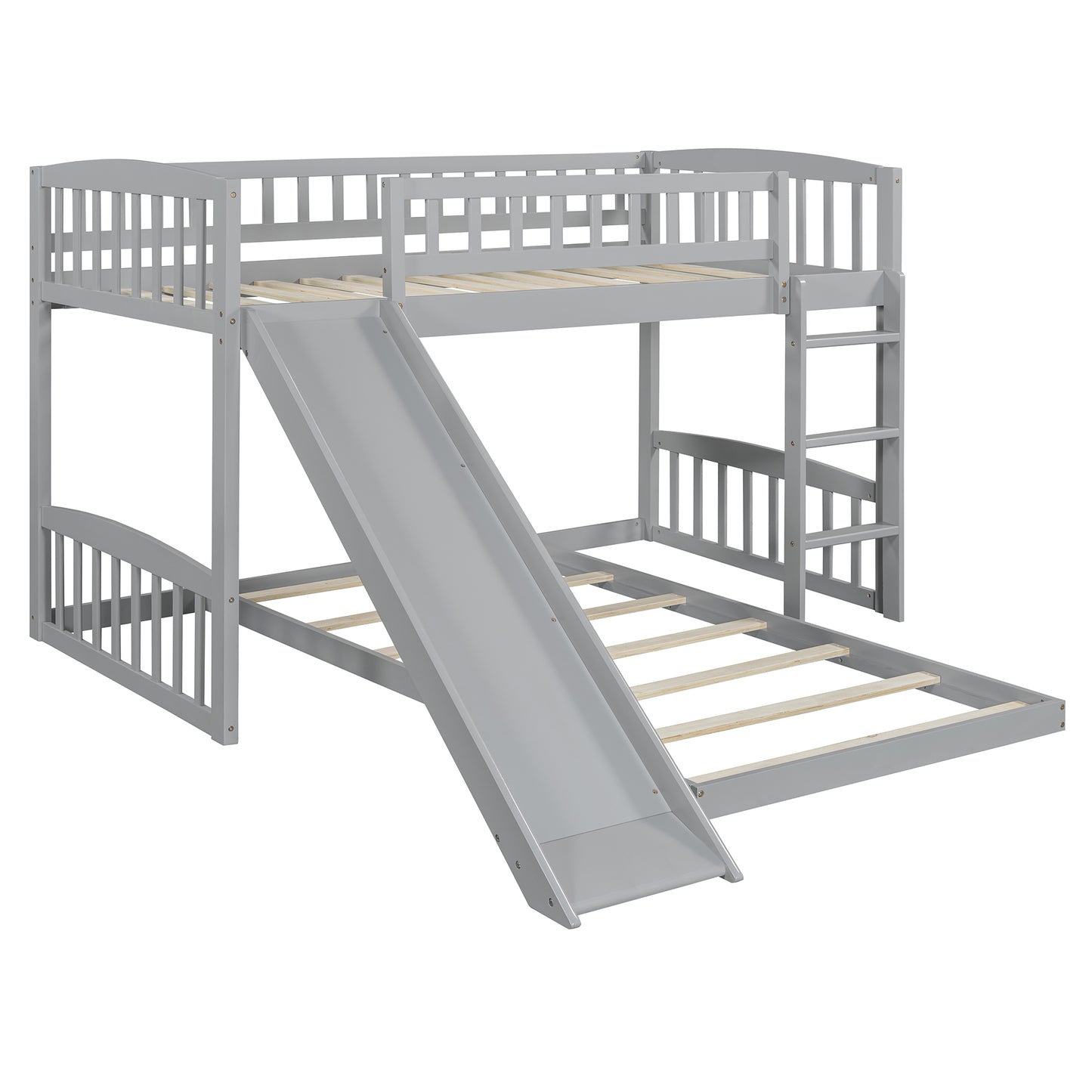 Twin Over Twin Bunk Bed with Slide and Ladder, Gray