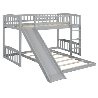 Twin Over Twin Bunk Bed with Slide and Ladder, Gray