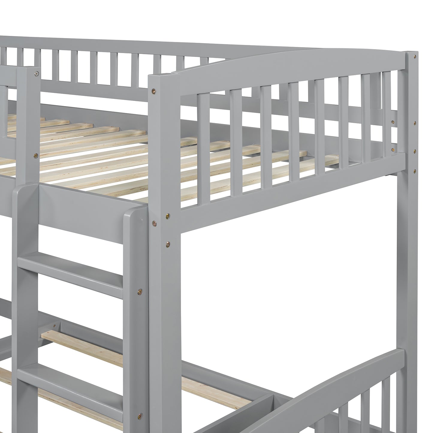 Twin Over Twin Bunk Bed with Slide and Ladder, Gray