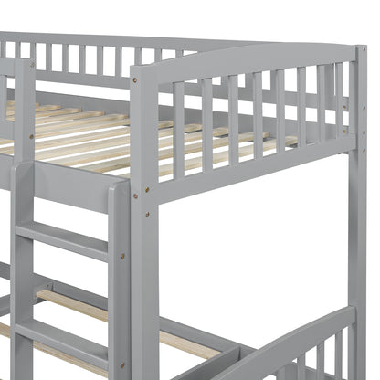 Twin Over Twin Bunk Bed with Slide and Ladder, Gray