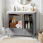 Grey MDF Lacquered Double Door & 2-Drawer Bathroom Vanity Cabinet with Decorative Molding - 91x46x82cm