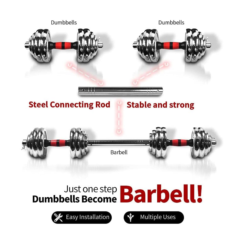 Adjustable Dumbbell Set With 3 in 1 Dumbbell Barbell Metal Connecting Rod, Chromed Weights, Hardcover Gift Box, Adjustable Weight Sets up to 110lbs, Home Gym Exercise Training Equipment