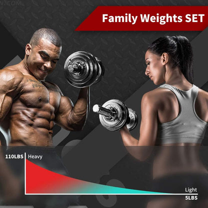 Adjustable Dumbbell Set With 3 in 1 Dumbbell Barbell Metal Connecting Rod, Chromed Weights, Hardcover Gift Box, Adjustable Weight Sets up to 110lbs, Home Gym Exercise Training Equipment