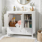 With Basin White MDF spray paint double door double drawer with decorative strips bathroom cabinet 91*46*82cm