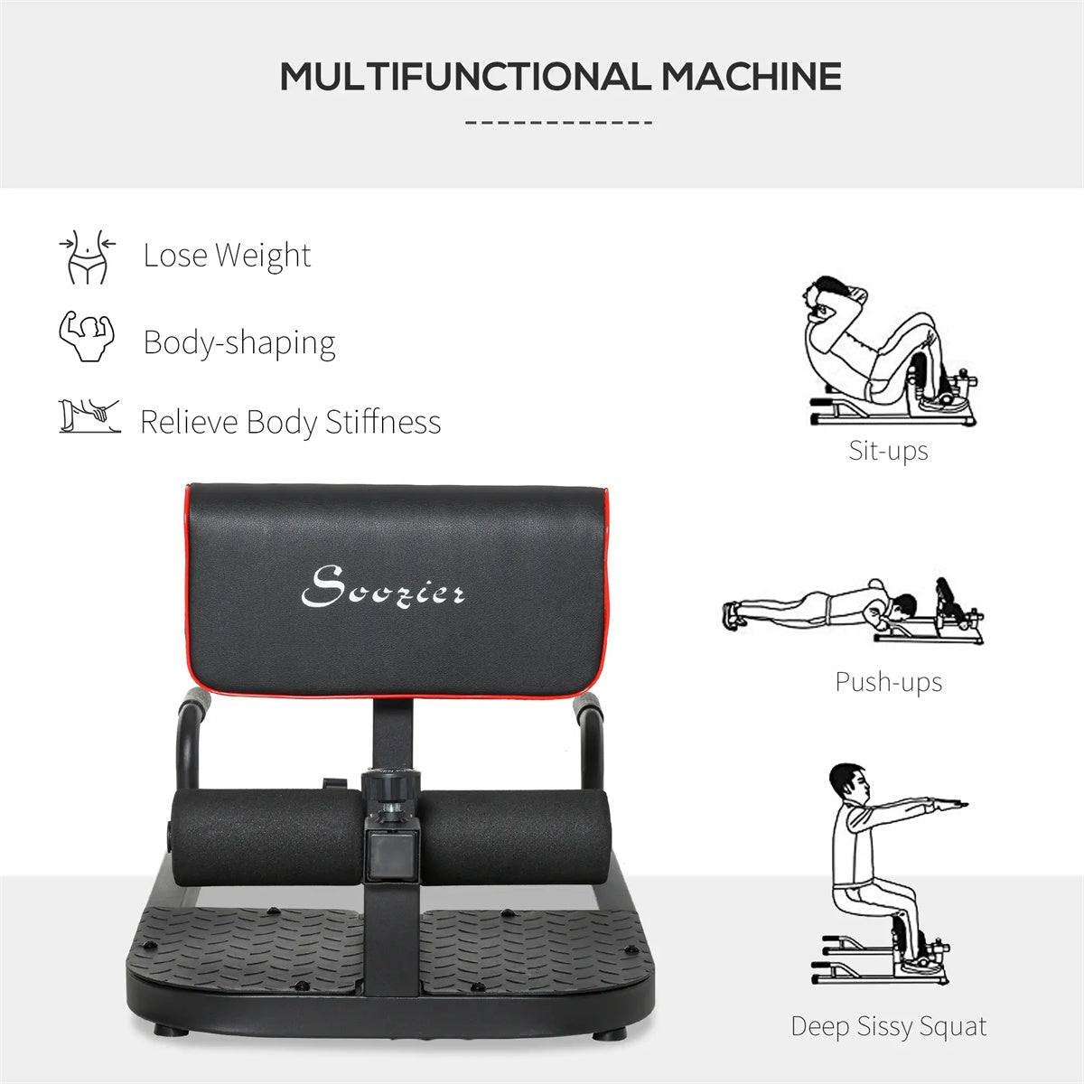 3-in-1 fitness equipment for push-ups, sit-ups and squats -  Black