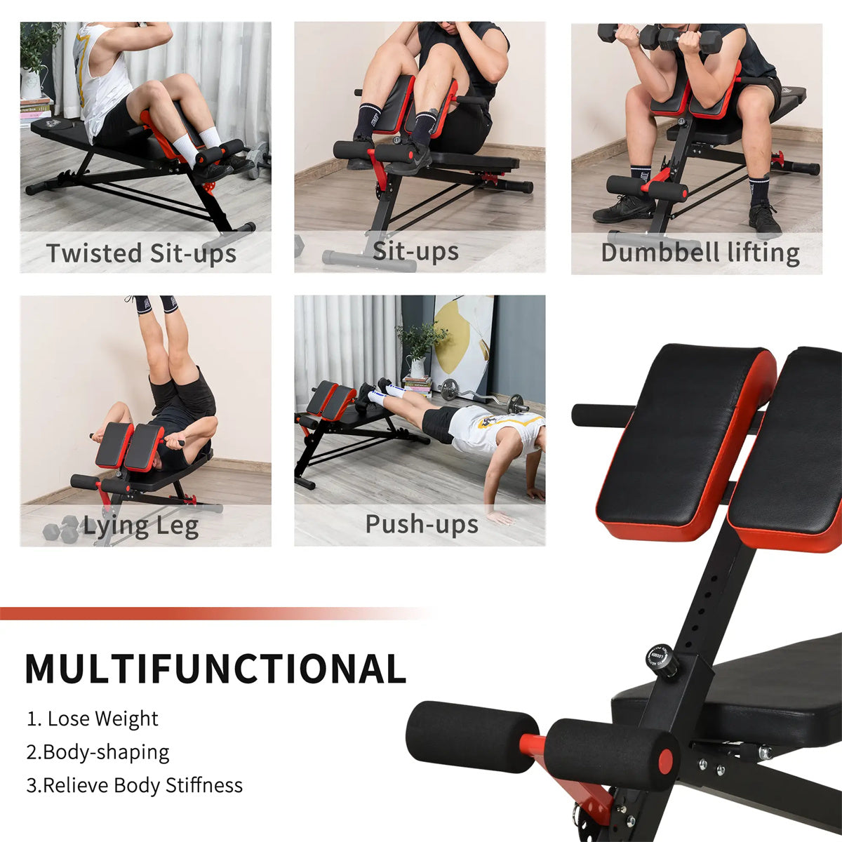 Multifunctional Sit Up Bench,Home fitness equipment，Red