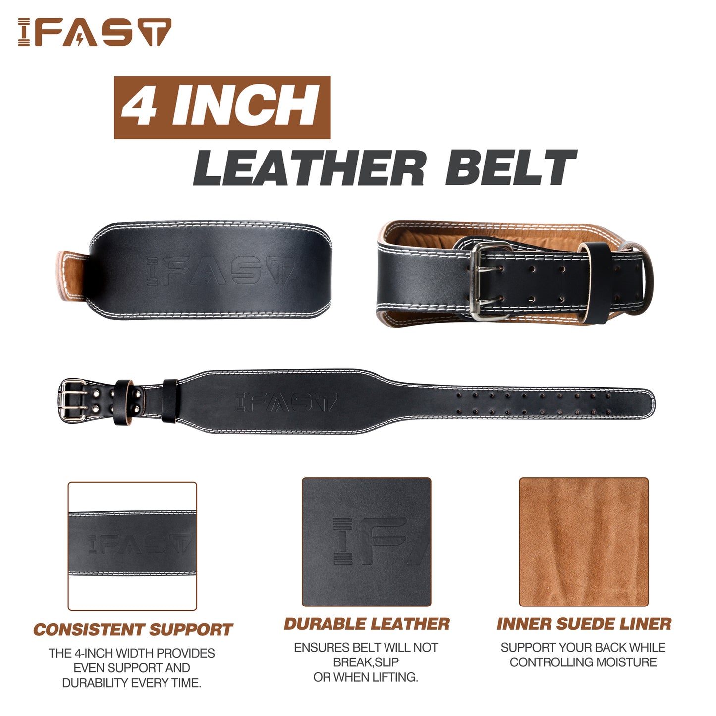 XL Size Weight Lifting Belt, Leather Weight Lifting Belt with 4 inch Padded Lumbar Support Belt for Weightlifting Deadlift, Cross Training, Squats Exercise