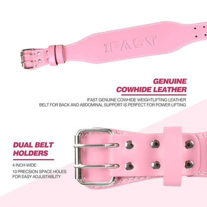 L Size Weight Lifting Belt, Leather Weight Lifting Belt with 4 inch Padded Lumbar Support Belt for Weightlifting Deadlift, Cross Training, Squats Exercise