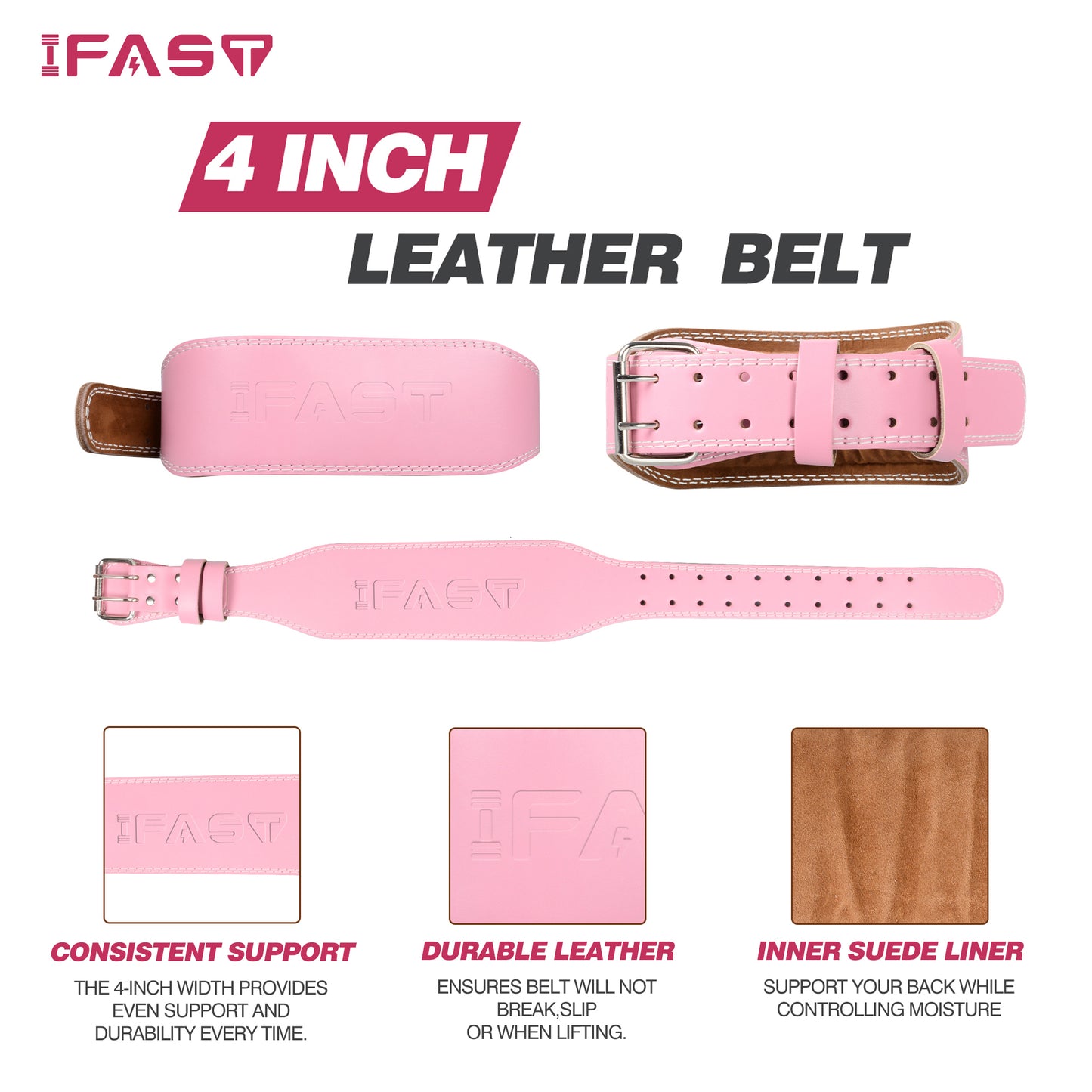 L Size Weight Lifting Belt, Leather Weight Lifting Belt with 4 inch Padded Lumbar Support Belt for Weightlifting Deadlift, Cross Training, Squats Exercise