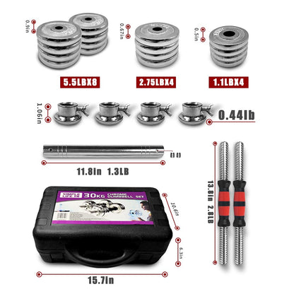 110Lbs Adjustable Dumbbell Set With 3 in 1 Dumbbell Barbell Metal Connecting Rod, Chromed Weights, Hardcover Gift Box, Home Gym Exercise Training Equipment
