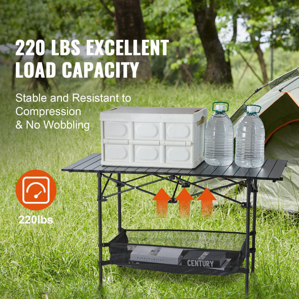 120×70×55 CM Portable Outdoor Folding Picnic Table, Lightweight Aluminum Roll-Up Camping Table with Carry Bag for Camping, Beach, Backyard, BBQ, Party, Patio, and Picnic