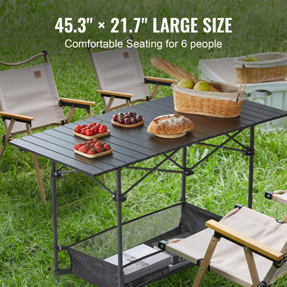 120×70×55 CM Portable Outdoor Folding Picnic Table, Lightweight Aluminum Roll-Up Camping Table with Carry Bag for Camping, Beach, Backyard, BBQ, Party, Patio, and Picnic