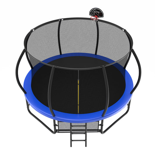 14FT Trampoline with Enclosure - Recreational Trampolines with Ladder and AntiRust Coating, ASTM Approval Outdoor Trampoline for Kids