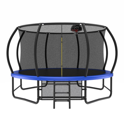 14FT Trampoline with Enclosure - Recreational Trampolines with Ladder and AntiRust Coating, ASTM Approval Outdoor Trampoline for Kids