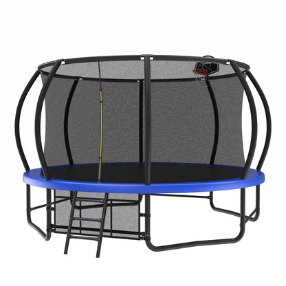 14FT Trampoline with Enclosure - Recreational Trampolines with Ladder and AntiRust Coating, ASTM Approval Outdoor Trampoline for Kids